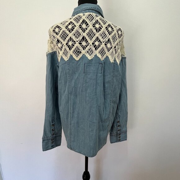 We The Free Denim Fields Top, Buttondown, Lace & Crochet, New, Small - Picture 7 of 7